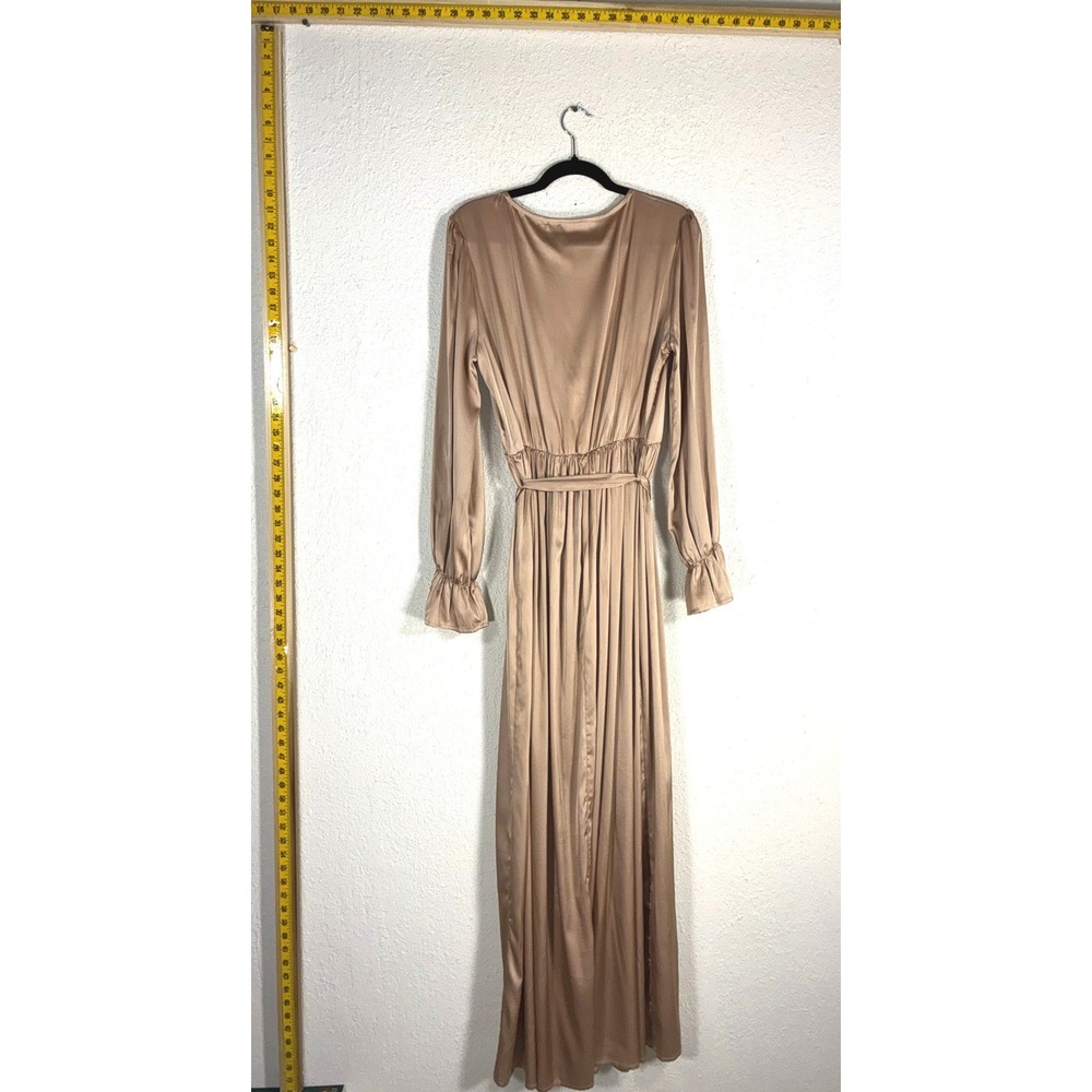 Baltic Born Champagne Gold Satin Wrap Maxi Dress Long Sleeve‎ Formal XL DD1175